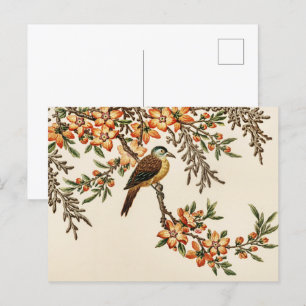 Carte Postale Fleur d'antiquité chinoise & Oiseau, Jardin Vintag