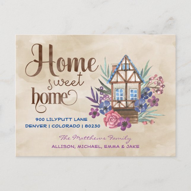 Carte Postale Fleur d'aquarelle de Maison Douce Maison en démena (Devant)