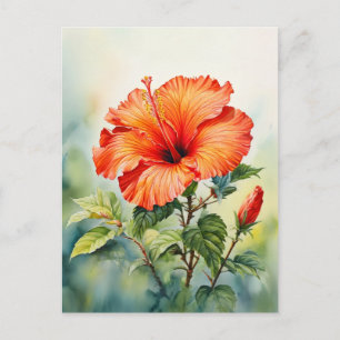 Carte Postale Fleur d'aquarelle d'Hibiscus Orange Message person