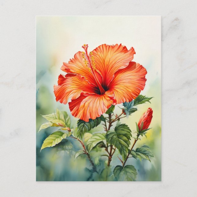 Carte Postale Fleur d'aquarelle d'Hibiscus Orange Message person (Devant)