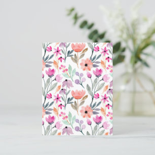 Carte Postale Fleur d'aquarelle en fleurs douces Motif Pastel
