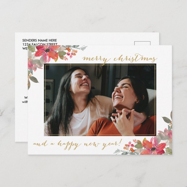 Carte Postale Fleur d'aquarelle Noël (Devant / Derrière)