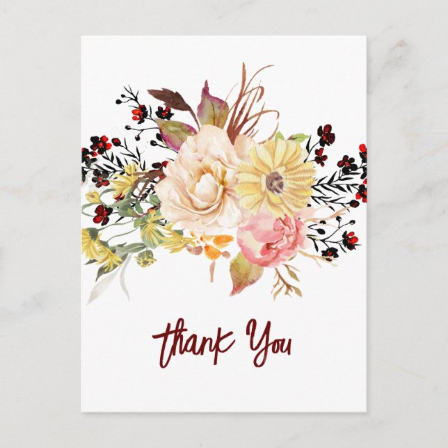 Carte Postale Fleur d'aquarelle romantique, florale bohème (Devant)