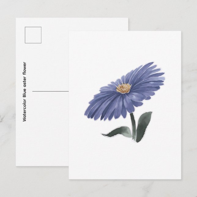 Carte Postale Fleur d'aster bleue à l'aquarelle  (Devant / Derrière)