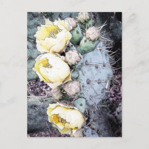 Carte Postale Fleur de Cactus Encre Numérique