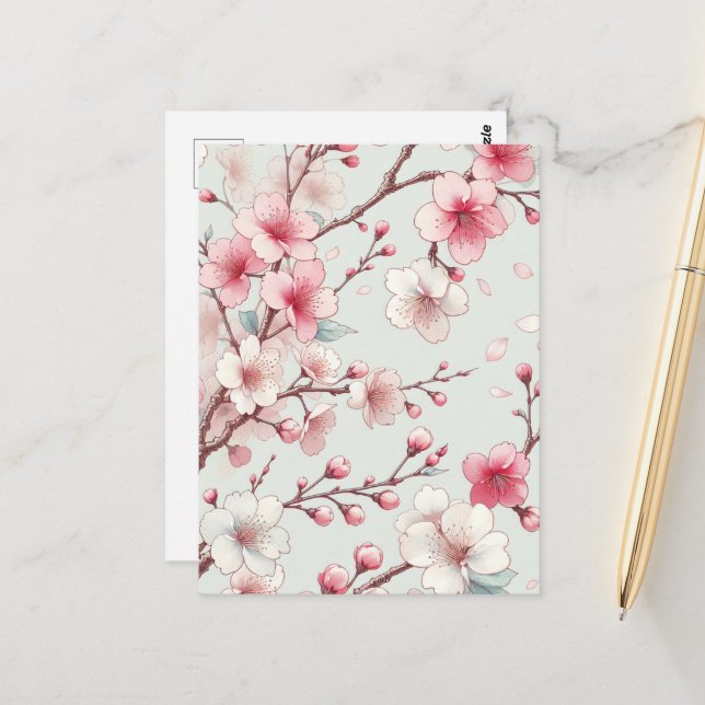 Carte Postale Fleur de cerisier (Devant/Arrière en situation)