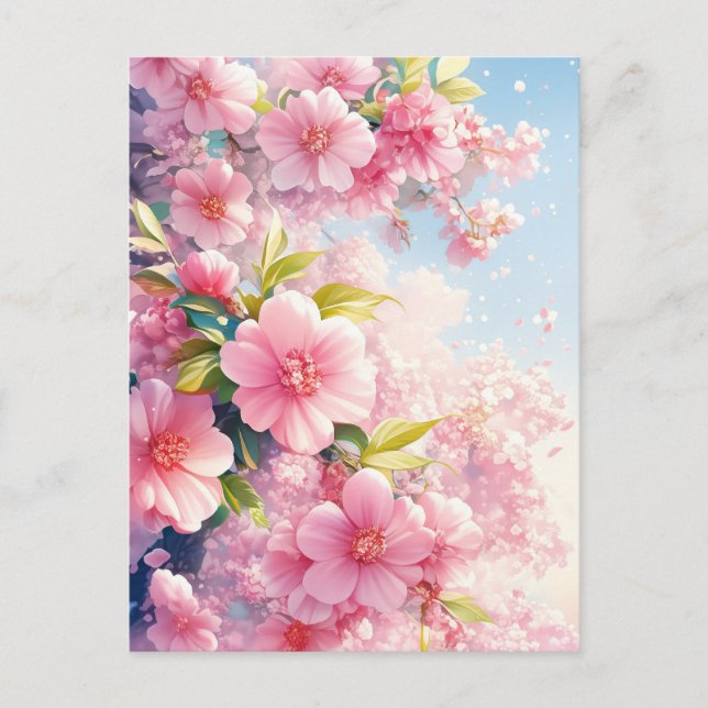 Carte Postale Fleur de Cerisier Aquarelle Floral Nature (Devant)