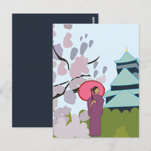 Carte Postale Fleur de cerisier du Japon Geisha Kimono Japon