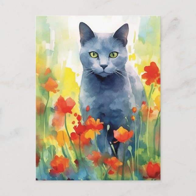 Carte Postale Fleur de chat bleu russe (Devant)