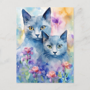 Carte Postale Fleur de chats bleus russe