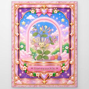 Carte Postale Fleur de Chèvrefeuille, Art Kawaii