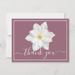 Carte Postale Fleur de clématite blanche sur fond prune Merci