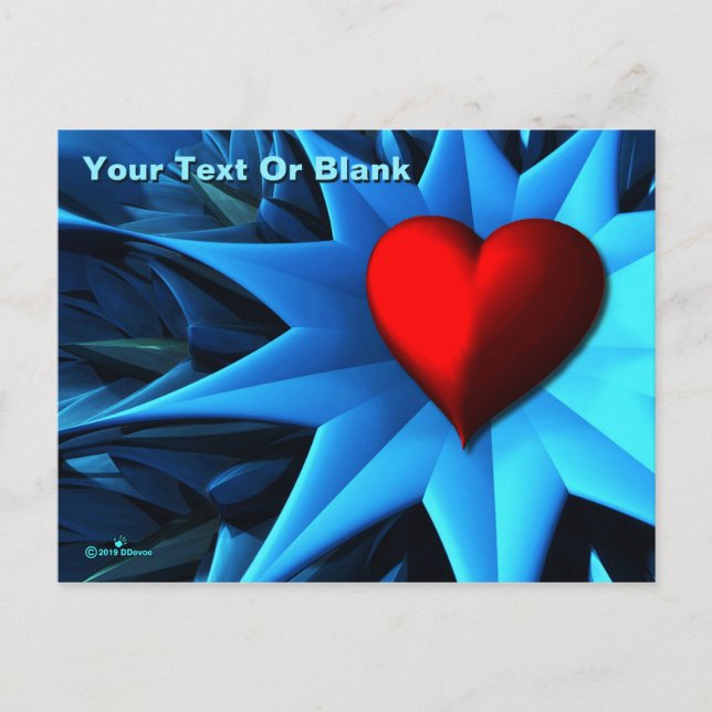 Carte Postale Fleur de cœur bleu fractale (Devant)