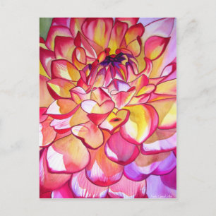 Carte Postale Fleur de dahlia rose aquarelle beaux-arts