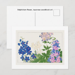 Carte Postale Fleur de Delphinium, art de gravure sur bois japon