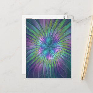 Carte Postale Fleur de fantaisie abstraite fractale colorée et b