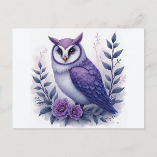 Carte Postale Fleur de Hibou au Clair de Lune Violet