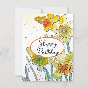 Carte Postale Fleur de jonquille jaune Aquarelle Anniversaire