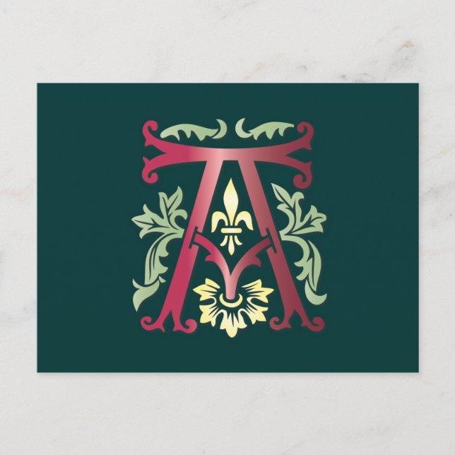 Carte Postale Fleur de lis A Monogramme (Devant)