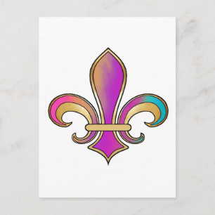 Carte Postale Fleur de Lis aux couleurs de l'arc-en-ciel ombragé