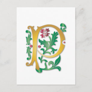 Carte Postale Fleur de lis P Monogramme