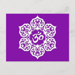 Carte Postale Fleur de Lotus Blanc Om sur Violet