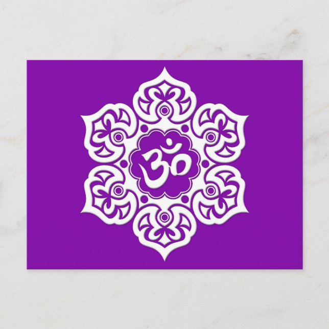 Carte Postale Fleur de Lotus Blanc Om sur Violet (Devant)