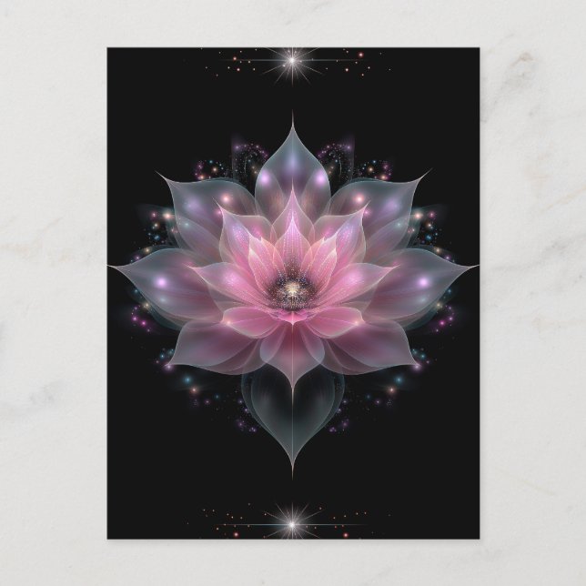Carte Postale Fleur de Lotus Lumineuse - Floral Noir Rose Clair (Devant)