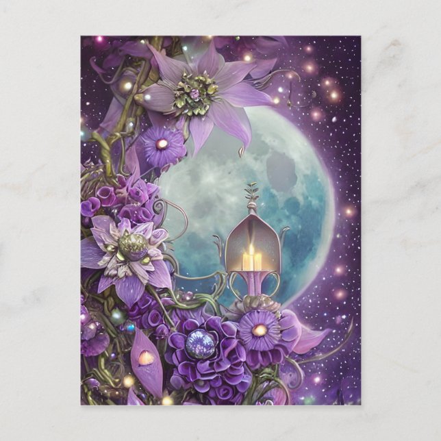 Carte Postale Fleur de lune violette de fantasy détaillée  (Devant)