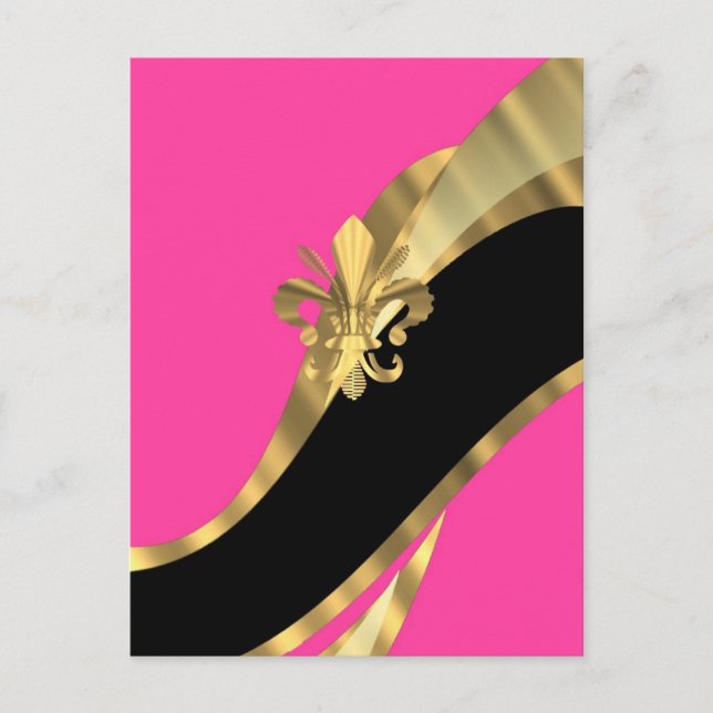 Carte Postale Fleur de lys rose et or chaud (Devant)