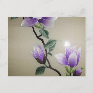 Carte Postale Fleur de magnolia violet de broderie zen