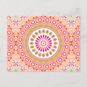 Carte Postale Fleur de mandala printanière rose et orange vif