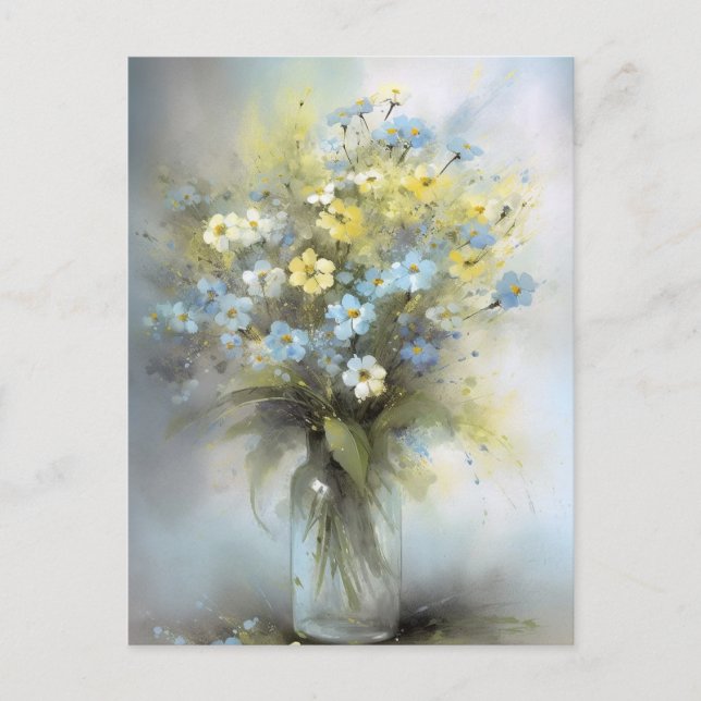 Carte Postale Fleur de marguerite jaune, blanche et pastel bleu  (Devant)