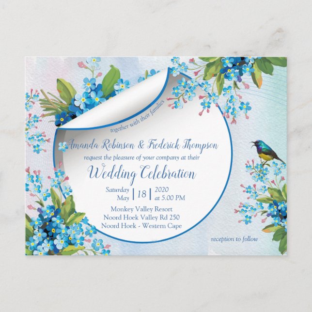 Carte Postale Fleur de mariage Bleu Myosotis (Devant)