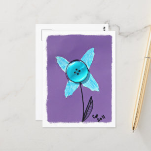 Carte Postale Fleur de média mixte bleu sur violet