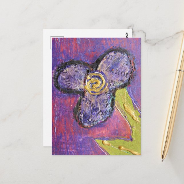Carte Postale Fleur de média mixte lunatique (Devant/Arrière en situation)