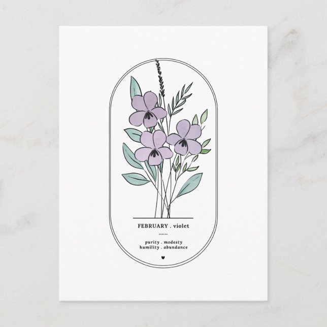 Carte Postale Fleur de naissance de février Violet  (Devant)