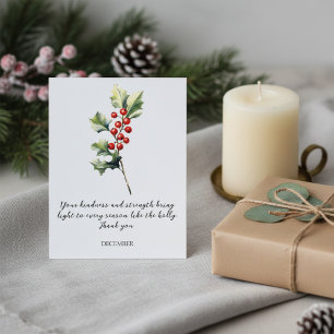 CARTE POSTALE FLEUR DE NAISSANCE DE HOLLY EN AÉROGOMME DÉCEMBRE