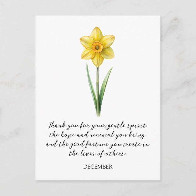 CARTE POSTALE FLEUR DE NAISSANCE NARCISSE DE DÉCEMBRE AÉQUARELLE (Devant)