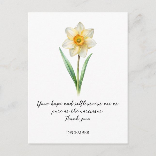 CARTE POSTALE FLEUR DE NAISSANCE NARCISSE DÉCEMBRE AQUARELLE (Devant)