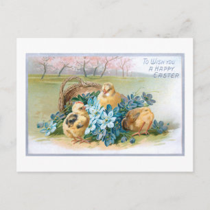 Carte Postale Fleur de Pâques vintage avec poussins