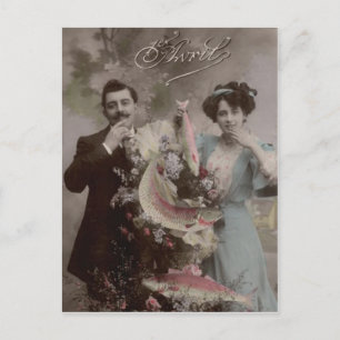 Carte Postale Fleur de poisson Couple victorien Poisson d'avril
