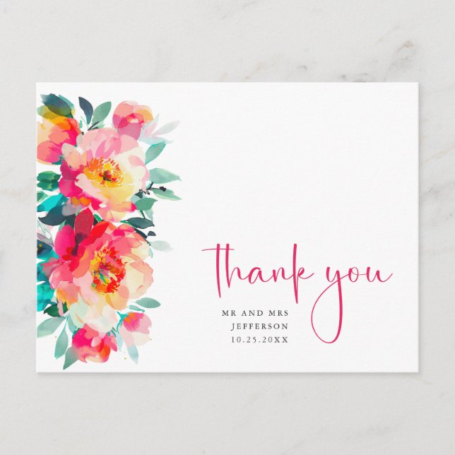 Carte Postale Fleur de prairie à l'aquarelle Boho Merci (Devant)
