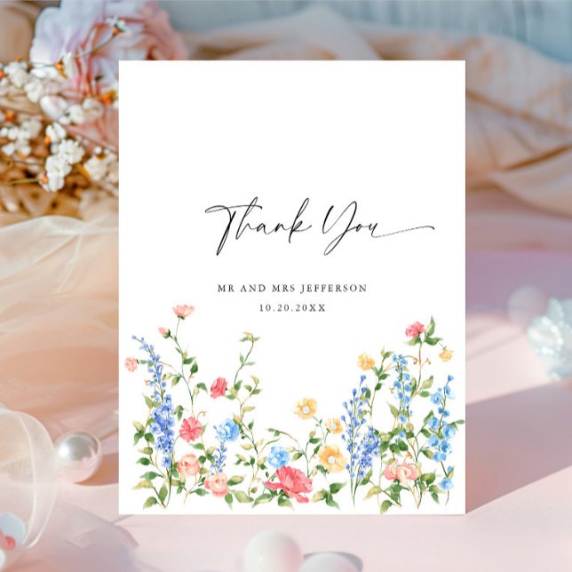 Carte Postale Fleur de prairie à l'aquarelle Boho Merci (Créateur téléchargé)