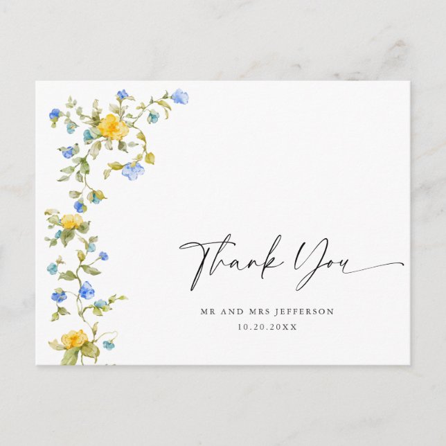 Carte Postale Fleur de prairie à l'aquarelle Boho Merci (Devant)