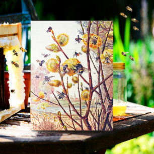 Carte Postale Fleur de printemps vintage des abeilles
