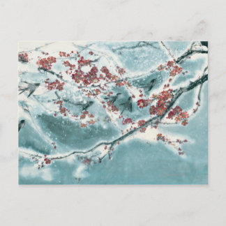 Carte Postale Fleur de prune dans la neige
