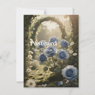 Carte Postale Fleur de Rose Bleue – Message Romantique Élégant