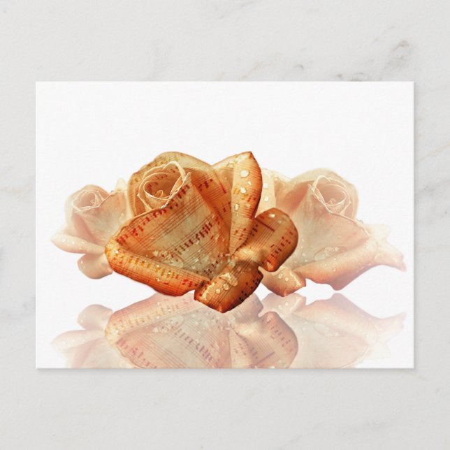 Carte Postale Fleur de Rose corail avec Partition (Devant)