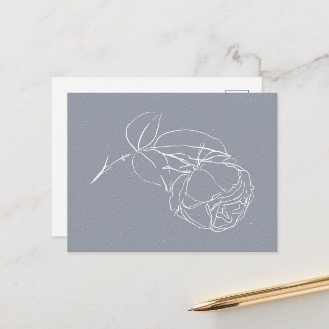 Carte Postale Fleur de rose doodle blanc  (Devant/Arrière en situation)